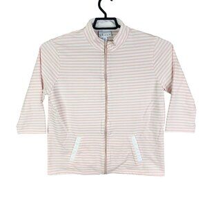 Womens The Tog Shop Jacket Full Zip Light Pink White Striped 3/4 Sleeve Size XL